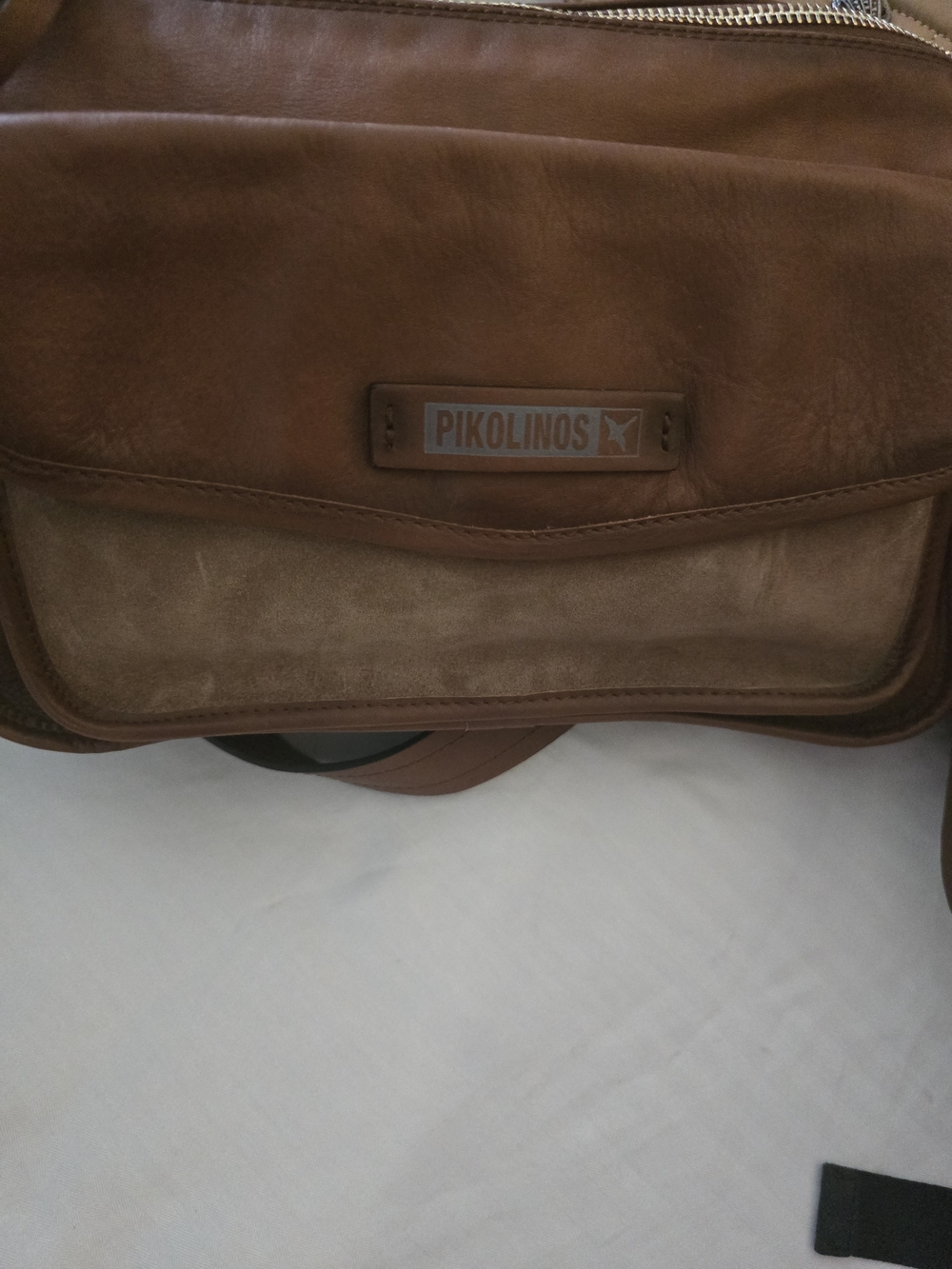 PIKOLINOS Cognac Brown Leather Messenger Bag with Suede Accent